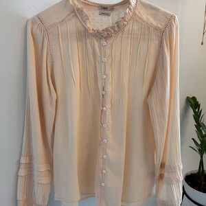 Faherty Willa Button Front Peasant Blouse in Vanilla Cream - Medium
